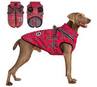 Aimydog - Dog Coat with Built-In Harness, Waterproof and Reflective Fleece Padded Winter Jacket for Small and Medium Dogs, Red, Size L