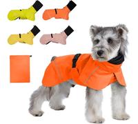 AIMYDOG Dog Raincoat, Waterproof Jacket with Calming Hood, Adjustable Lightweight Coat with Zipper Leash Hole and Reflective Strips for Small Medium Dogs & Puppies (Orange, XL)