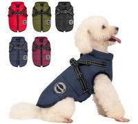 AIMYDOG Warm Dog Jacket Reflective Fleece Vest with Built-in Harness, Waterproof Windproof Snow Jacket with Zipper for Small to Medium Dogs, Navy Blue