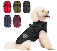 AIMYDOG Winter Coat, Warm Jacket Reflective Adjustable Fleece Vest With Harness Built-In, Waterproof Windproof Snow Jacket Snowsuit With Zipper for Small Medium Dogs, Black M