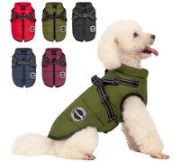 AIMYDOG Dog Winter Coat, Warm Dog Jacket Reflective Adjustable Dog Fleece Vest with Harness Built in, Waterproof Windproof Dog Snow Jacket Snowsuit with Zipper for Small Medium Dogs, Green M
