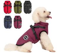 AIMYDOG Winter Coat, Warm Jacket Reflective Adjustable Fleece Vest With Harness Built-In, Waterproof Windproof Snow Jacket Snowsuit With Zipper for Small Medium Dogs, Purple XL