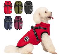 AIMYDOG Winter Coat, Warm Reflective Dog Fleece Vest with Harness, Waterproof Windproof Dog Snow Jacket, Red M