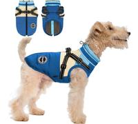 AIMYDOG Winter Coat, Waterproof Jacket, Warm Turtleneck Fleece Vest With Built-in Harness, Reflective Snow Jacket Snowsuit for Small Medium Large Dogs, Blue XL