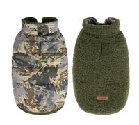 Aimydog Winter Dog Coat,Reversible Jacket for Small Medium Large Dogs,Camouflage Warm Thickened Sherpa Fleece Doggie Pet Vest,Green Medium