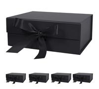 Aimyoo 5 Pack Large Black Gift Box with Ribbon, 11.5x8.6x4.1 inch Groomsman Proposal Box for Presents with Magnetic Closure Lids, Rectangle Collapsible Luxury Box for Wedding, Christmas, Birthday