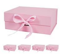 Aimyoo 5 Pack Large Pink Gift Box with Ribbon, 11.5x8.6x4.1 inch Groomsman Proposal Box for Presents with Magnetic Closure Lids, Rectangle Collapsible Luxury Box for Wedding, Christmas, Birthday