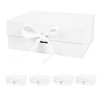 Aimyoo 5 Pack Large White Gift Box with Ribbon, 11.5x8.6x4.1 inch Groomsman Proposal Box for Presents with Magnetic Closure Lids, Rectangle Collapsible Luxury Box for Wedding, Christmas, Birthday