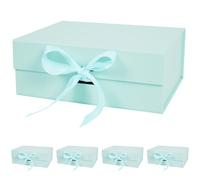 Aimyoo 5 Pack Light Blue Gift Box with Ribbon, 11.5x8.6x4.1 inch Groomsman Proposal Box for Presents with Magnetic Closure Lids, Rectangle Collapsible Luxury Box for Wedding, Christmas, Birthday