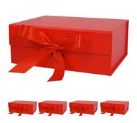 Aimyoo 5 Pack Red Black Gift Box with Ribbon, 11.5x8.6x4.1 inch Groomsman Proposal Box for Presents with Magnetic Closure Lids, Rectangle Collapsible Luxury Box for Wedding, Christmas, Birthday