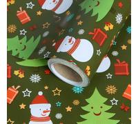 Aimyoo Green Snowman Christmas Wrapping Paper Jumbo Roll, Christmas Tree Candy Canes Gift Boxes Snowflakes Design, Kids Xmas Gift Wrap Paper 30 in x 32 ft