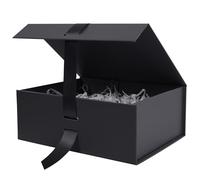 Aimyoo Large Black Gift Box with Ribbon, 11.5x8.6x4.1 inch Groomsman Proposal Box for Presents with Magnetic Closure Lids, Rectangle Collapsible Luxury Box for Wedding, Christmas, Halloween, Birthday