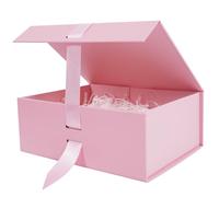 Aimyoo Large Pink Gift Box with Ribbon, 11.5x8.6x4.1 inch Groomsman Proposal Box for Presents with Magnetic Closure Lids, Rectangle Collapsible Luxury Box for Wedding, Christmas, Halloween, Birthday