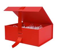 Aimyoo Large Red Gift Box with Ribbon, 11.5x8.6x4.1 inch Groomsman Proposal Box for Presents with Magnetic Closure Lids, Rectangle Collapsible Luxury Box for Wedding, Christmas, Halloween, Birthday