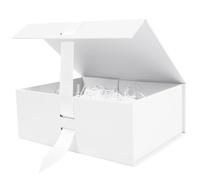 Aimyoo Large White Gift Box with Ribbon, 11.5x8.6x4.1 inch Groomsman Proposal Box for Presents with Magnetic Closure Lids, Rectangle Collapsible Luxury Box for Wedding, Christmas, Halloween, Birthday