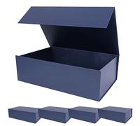 Aimyoo Navy Blue Magnetic Gift Boxes with Lids 13.8x9x4.3 in, Large Bridesmaid Groomsman Proposal Box, Rectangle Collapsible Box for Present Graduation Birthday Storage 5 Pack