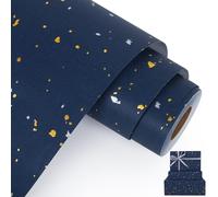 Aimyoo Navy Blue Wrapping Paper Roll - Mini Roll - 17 Inch x 60 Feet - Navy Blue with Gold Flakes Foil Design for Christmas, Wedding, Birthday,Holiday,Celebrations