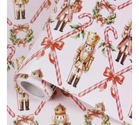 Aimyoo Nutcracker Christmas Wrapping Paper - 17 inches x 32.8 feet - Vintage Pink & Gold Nutcrackers Gift Wrap for Children, Girls Christmas Parties