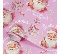 Aimyoo Pink Christmas Wrapping Paper - 17 Inch x 16.4 Feet - ’Santa knows you have always been good’ Letters Christmas Gift Wrap for Holiday Present
