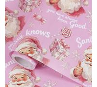 Aimyoo Pink Christmas Wrapping Paper - 17 Inch x 32.8 Feet - ’Santa knows you have always been good’ Letters Christmas Gift Wrap for Holiday Present