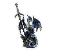 Ain’t it Nice Dragon Statue Blue with Medieval Dragon Sword and Crystal Ball Collectible Dragon Figurine Fantasy Medieval Dragon Décor, 4 X 2 X 7 inches