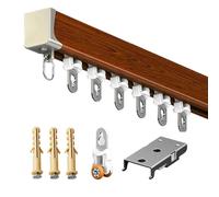 ain Track System for Ceiling Mount Brown Wooden Grain Single Rail with Rollers & Expaon Screws 3.40m Long for Window Decor