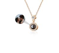 Aina Lighting Personalised Photo Projection Necklace Custom Necklace with Picture Inside I Love You Necklace 100 Languges Diamond Circle Pendent Jewelry Gifts for Women