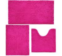 AINAHYVA Valentine's Day Bathroom Rugs Chenille Bath mat 3 Piece Set, Super Absorbent, Strong PVC Non Slip, Bath mats for Bathroom, Plush Shaggy, Thick, Machine Washable, Bathtub, Toilet, Hot Pink