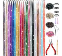 Ainani 20 Colors Hair Tinsel Kit with Tools 48 Inch 4600 Strands Fairy Hair Tinsel Heat Resistant Glitter Tinsel Hair Extensions Hair Accessories Hair Tinsel Kit for Girls Women Kids (20 Colors)