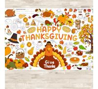 AinDen Thanksgiving Coloring Tablecloth for Kids - Fall Harvest Doodle Paper Table Cover, 72x30 Inch Giant Activity Poster, Fun Thanksgiving Craft for Family, Classroom & Party Decorations