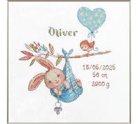 Aine A1028 Boy Birth Sampler Counted Cross Stitch Kit 7.75 x 7.75 in