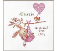 Aine - Girl Birth Sampler A1029, Baby Girl Birth Announcement Cross Stitch Kits 7¾"x7¾, Cross Stitch Kits for Beginners & Advanced, Crossstitching Kit Adult, Embroidery Counted Stitching Kit