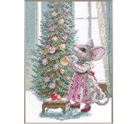 Aine - Merry Mouse A1026, Christmas Cross Stitch Kits 6" x8¼, Festive Cross Stitch Kits for Beginners & Advanced, Crossstitching Kit Adult, Animals Embroidery Counted Stitching Kit