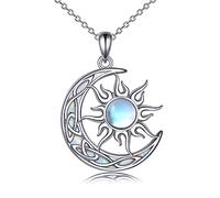 AINFQY 925 Sterling Silver Celtic Crescent Moon Pendant Necklace for Women Sun and Moon Blue Opal White Opal Abelone Shell Labradorite Moonstone Jewelry Gift for Teen Girls, Sterling Silver, Moonstone