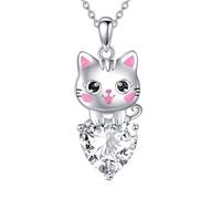 AINFQY Bat / Dragon / Owl / Cat Chain 925 Sterling Silver Heart Pendant Necklace Heart Birthstone Jewellery Gift for Women, 1,04 x 0,45 Zoll groß, Sterling Silver, Cubic Zirconia