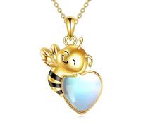 AINFQY Bee Necklace 925 Sterling Silver Love Moonstone Pendant Necklace Bee Jewellery Gifts for Women, 0.92*0.50 inches, Sterling Silver, Moonstone