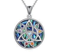 AINFQY Chakra Necklace for Women 925 Sterling Silver Celtic Trinity Knot Hasl Chain Abalone Shell Pendant Jewellery Gift for Mother and Daughter