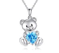 AINFQY Dolphin/Cat/Unicorn/Penguin/Bat/Bear/Bee/Dog/Rabbit with Heart Cubic Zirconia Necklace Cute Animal Pendant Jewellery Gift for Women Men (H-Bear)