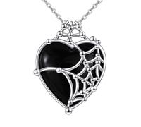 AINFQY Spider Web Necklace Black Witch Heart Pendant Sterling Silver Black Onyx Necklace Gothic Black Jewelry Gifts for Women Halloween