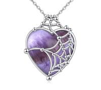 AINFQY Spider Web Necklace for Women Sterling Silver Gothic Heart Pendant Purple Crystal Witch Jewelry Halloween Gifts