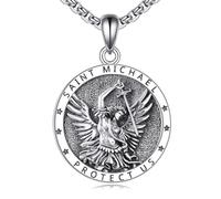 AINFQY St Michael Archangel Pendant for Men Women Sterling Silver St Michael Pendant Chain Silver Patron Saint Medals, 1,35 x 0,82 Zoll, Sterling Silver, No Gemstone