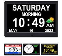 AINFTIME Digital Clock with Date and Day of Week for Elderly-12 Alarms Medication Reminder Dementia Alzheimers Clock Calendar with Extra Large Display (10.1 inch Black), CXSM-00-07