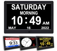 AINFTIME DST Clock with Day and Date for Elderly-3 Display Digital Calendar Alarm Day Dementia Alzheimers Clock with Extra Large Display (10.1in Black)