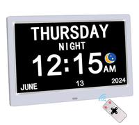 AINFTIME DST Digital Clock with Date and Day of Week for Elderly-12 Alarms Medication Reminder Dementia Alzheimers Clock Calendar with Extra Large Display (10.1 inch White)