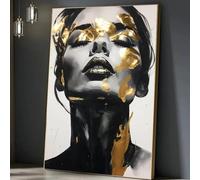 AINIBPO Black Golden Woman Face Posters Prints Abstract Art Canvas Painting Portrait Luxury Wall Art Painting Home Decor Mural 80x120cm Frameless