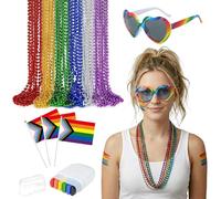 Ainiel LGBTQ Gay Lesbian Pride Rainbow Set for Adults - Complete Costume Accessory Set with Vibrant Rainbow Colors