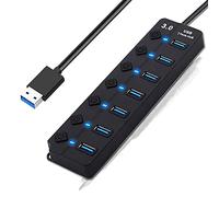 AiNinXun USB 3.0 Hub 7 Ports USB Multiport Adapter with Individual Switches Ultra Slim Portable USB Extension Dongle USB 3.0 Splitter Data Hub Dock Station for PC Mac Macbook Computer Desktop Notebook