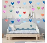 AINIUNIU 60 Pcs Hearts Wall Stickers, Colorful Heart Wall Decals, Hand Painted Watercolor Love Heart Decorative Wall Sticker DIY Vinyl Mural Art for Girls Room Bedroom Nursery Wall Decor
