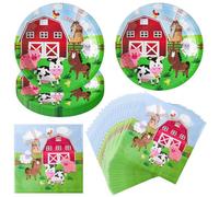 AINIUNIU Farm Animals Party Tableware, 40 Pcs Birthday Party Tableware, 20 Funny Farm Party Decorations Plates + Plates Napkins for Kids Birthday Baby Shower,