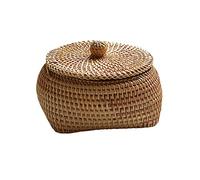 Ainiupi Round Rattan Box,Wicker Fruit Basket with Lid Bread Basket Storage Basket Willow Woven Basket for Bread